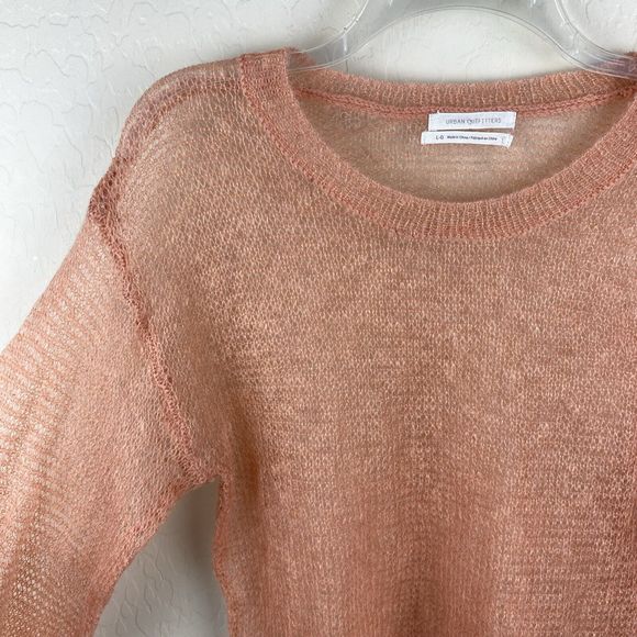 Urban Outfitters Wool Blend Fine Open Knit Sweater Peach Orange Size L Boho - Picture 2 of 8